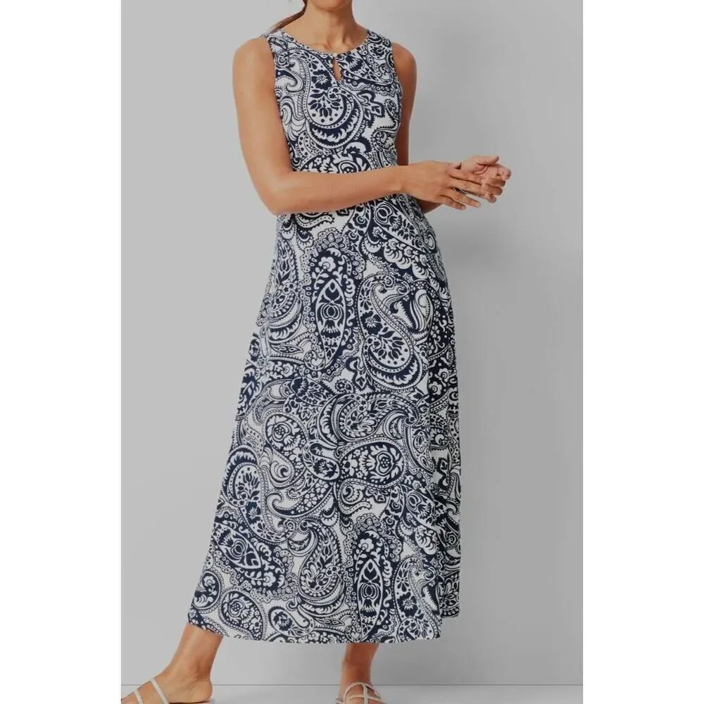 Talbots LP NAVY Knit Jersey Maxi Dress - Paisley (PF)